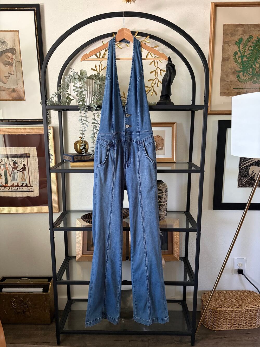 We The Free Free People Denim Halter Jumpsuit Flare Wide Leg Women’s 25